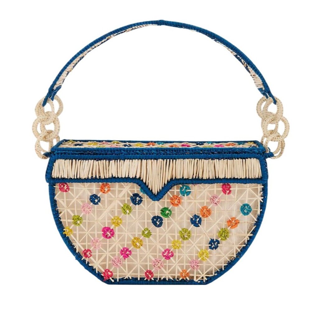Mercedes Salazar Aurora Handbag in Blue One Size Womens Raffia Tote Bag Purse - Picture 2 of 14